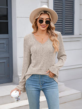 Load image into Gallery viewer, Lace Detail V-Neck Long Sleeve T-Shirt