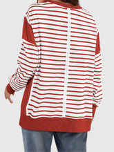 Load image into Gallery viewer, Slit Exposed Seam Striped Long Sleeve Sweatshirt