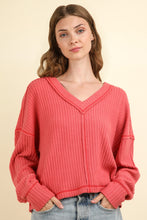 Load image into Gallery viewer, VERY J Exposed Seam V-Neck Ribbed Knit Top