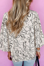 Load image into Gallery viewer, Printed Round Neck Three-Quarter Sleeve Blouse