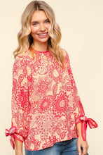 Load image into Gallery viewer, Haptics Ribbon Bow Detail Floral Round Neck Blouse