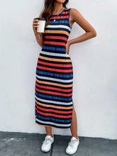 Load image into Gallery viewer, Slit Striped Round Neck Tank Dress