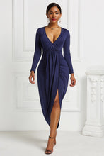 Load image into Gallery viewer, High-low Ruched Surplice Long Sleeve Dress