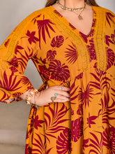 Load image into Gallery viewer, Plus Size Lace Detail Printed V-Neck Maxi Dress