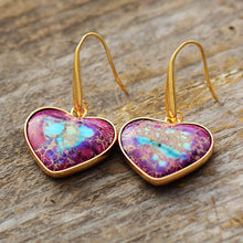 Load image into Gallery viewer, Natural Stone Heart Drop Earrings