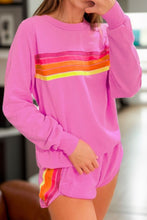 Load image into Gallery viewer, Full Size Contrast Striped Round Neck Top and Shorts Set