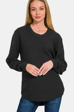Load image into Gallery viewer, Zenana Ful Size Round Neck Long Sleeve Curved Hem Sweater
