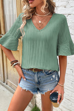 Load image into Gallery viewer, Textured V-Neck Flounce Sleeve Blouse
