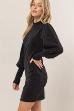 Load image into Gallery viewer, HYFVE Glitter Mock Neck Long Sleeve Mini Dress