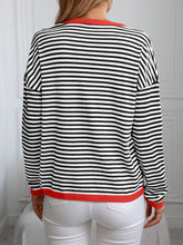 Load image into Gallery viewer, Contrast Trim Striped V-Neck Long Sleeve Knit Top