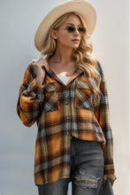 Load image into Gallery viewer, Double Take Drawstring Plaid Long Sleeve Hooded Shacket