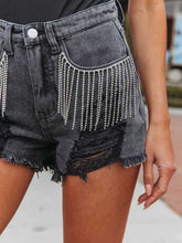Load image into Gallery viewer, Distressed Fringe Denim Shorts with Pockets