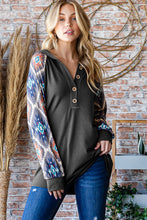 Load image into Gallery viewer, Heimish Half Button Printed Long Sleeve Hooded Top