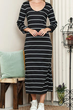 Load image into Gallery viewer, Slit Striped Scoop Neck Long Sleeve Midi Tee Dress