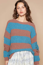 Load image into Gallery viewer, POL Striped Distressed Long Sleeve Sweater