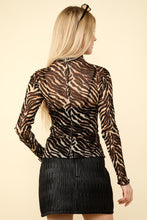 Load image into Gallery viewer, VERY J Zebra Print Mock Neck Sheer Mesh Blouse