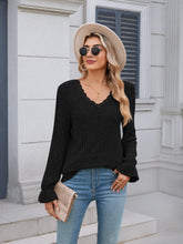 Load image into Gallery viewer, Lace Detail V-Neck Long Sleeve T-Shirt