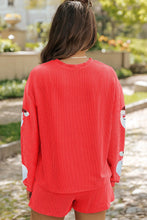 Load image into Gallery viewer, Sequin Santa Round Neck Long Sleeve Top and Shorts Set