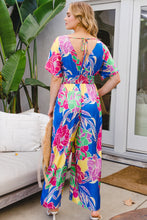 Load image into Gallery viewer, ODDI Full Size Floral Smocked Tied Back Jumpsuit