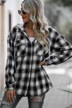 Load image into Gallery viewer, Double Take Drawstring Plaid Long Sleeve Hooded Shacket
