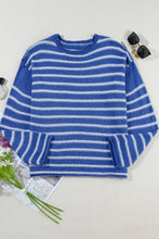 Load image into Gallery viewer, Striped Round Neck Dropped Shoulder Sweater