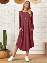 Load image into Gallery viewer, Pocketed Round Neck Long Sleeve Tee Dress