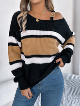 Load image into Gallery viewer, Color Block Asymmetrical Neck Long Sleeve Sweater