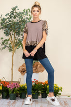 Load image into Gallery viewer, Celeste Full Size Open Tie Sleeve Leopard Color Blocked Top