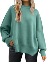 Load image into Gallery viewer, Slit Round Neck Dropped Shoulder Sweater