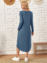 Load image into Gallery viewer, Pocketed Round Neck Long Sleeve Tee Dress