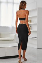 Load image into Gallery viewer, Rhinestone Halter Neck Cutout Slit Midi Dress