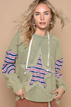 Load image into Gallery viewer, POL Star Patchwork Raw Edge French Terry Hoodie