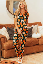 Load image into Gallery viewer, Pumpkin Printed Short Sleeve Top and Pants Lounge Set