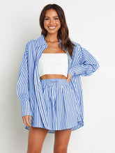 Load image into Gallery viewer, Striped Dropped Shoulder Shirt and Shorts Set