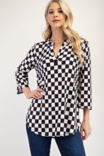 Load image into Gallery viewer, Celeste Full Size Curved Hem Checkered Notched Blouse