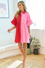 Load image into Gallery viewer, First Love Full Size Color Blocked Button Down Babydoll Dress