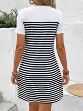 Load image into Gallery viewer, Striped Round Neck Short Sleeve Mini Tee Dress