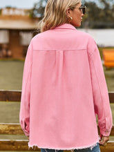 Load image into Gallery viewer, Button Up Collared Neck Raw Hem Denim Top