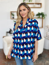 Load image into Gallery viewer, Double Take Full Size Geometric Notched Half Sleeve Blouse