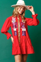 Load image into Gallery viewer, Full Size Nutcracker Sequin Lantern Sleeve Tiered Dress