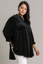 Load image into Gallery viewer, Umgee Full Size Beaded Frill Flounce Sleeve Velvet Babydoll Blouse