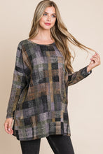 Load image into Gallery viewer, BOMBOM Plaid Round Neck Long Sleeve Top