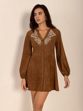 Load image into Gallery viewer, Notched Button Down Long Sleeve Mini Dress