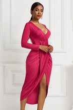 Load image into Gallery viewer, High-low Ruched Surplice Long Sleeve Dress