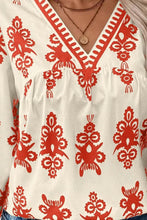 Load image into Gallery viewer, Printed V-Neck Three-Quarter Sleeve Blouse
