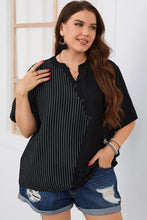 Load image into Gallery viewer, Plus Size Striped Notched Neck Half Sleeve Top