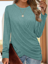 Load image into Gallery viewer, Ruched Round Neck Long Sleeve T-Shirt