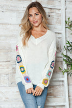 Load image into Gallery viewer, Crochet Flower V-Neck Sweater
