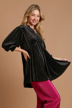 Load image into Gallery viewer, Umgee Full Size Beaded Frill Flounce Sleeve Velvet Babydoll Blouse