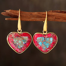 Load image into Gallery viewer, Natural Stone Heart Drop Earrings